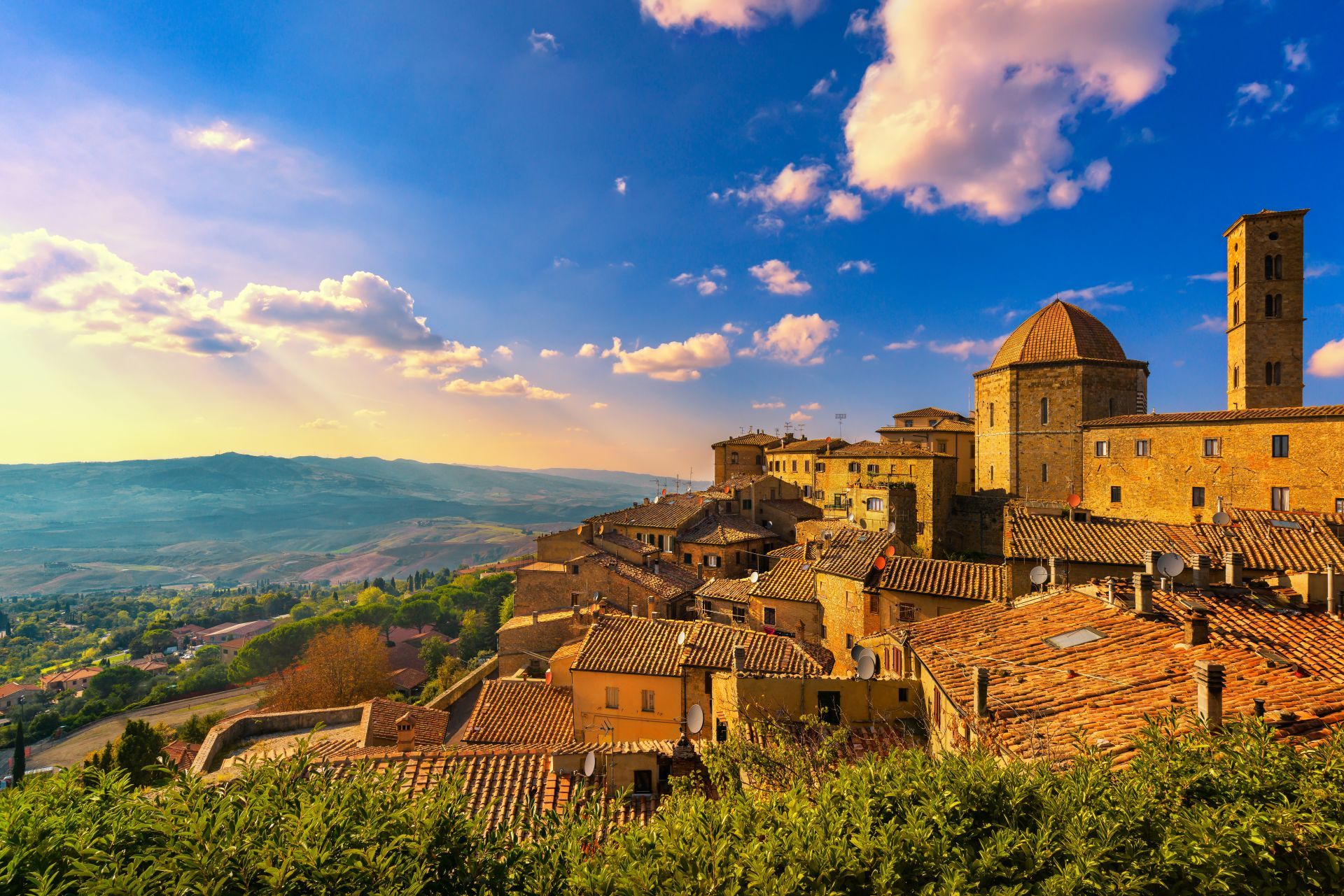 Tuscany, Volterra town skyline, church and panorama view on sunset. Maremma, Italy, Europe.jpg